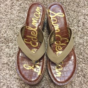 Same Edelman Nude Cork Wedge Sandals